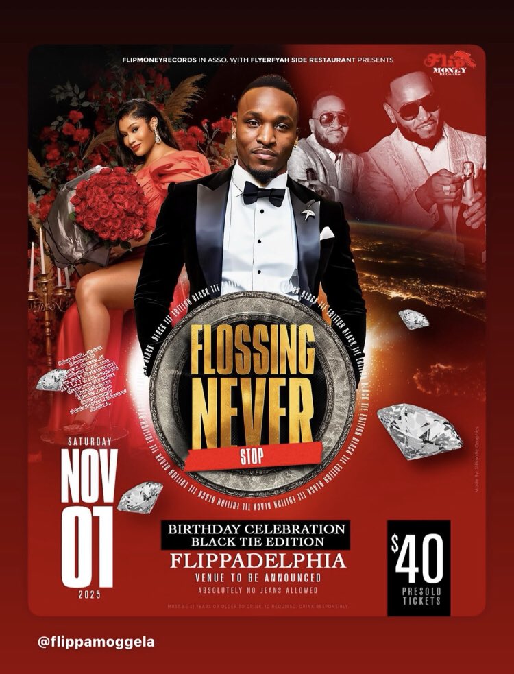The flossing continues at ‘Flossing Never Stop’ • @flippamoggela Philadelphia  Prestigious Event !!! November 1, 2025.