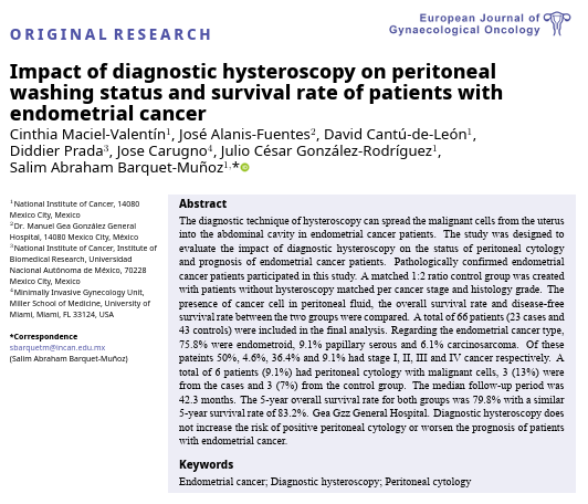 🩺Study: Diagnostic hysteroscopy doesn’t raise peritoneal cytology risk or worsen endometrial cancer prognosis. 
🏠Affiliation:<a href="/univmiami/">University of Miami</a> 
📚Read more:ejgo.net/articles/10.22…
 #EndometrialCancer #Hysteroscopy #WomensHealth