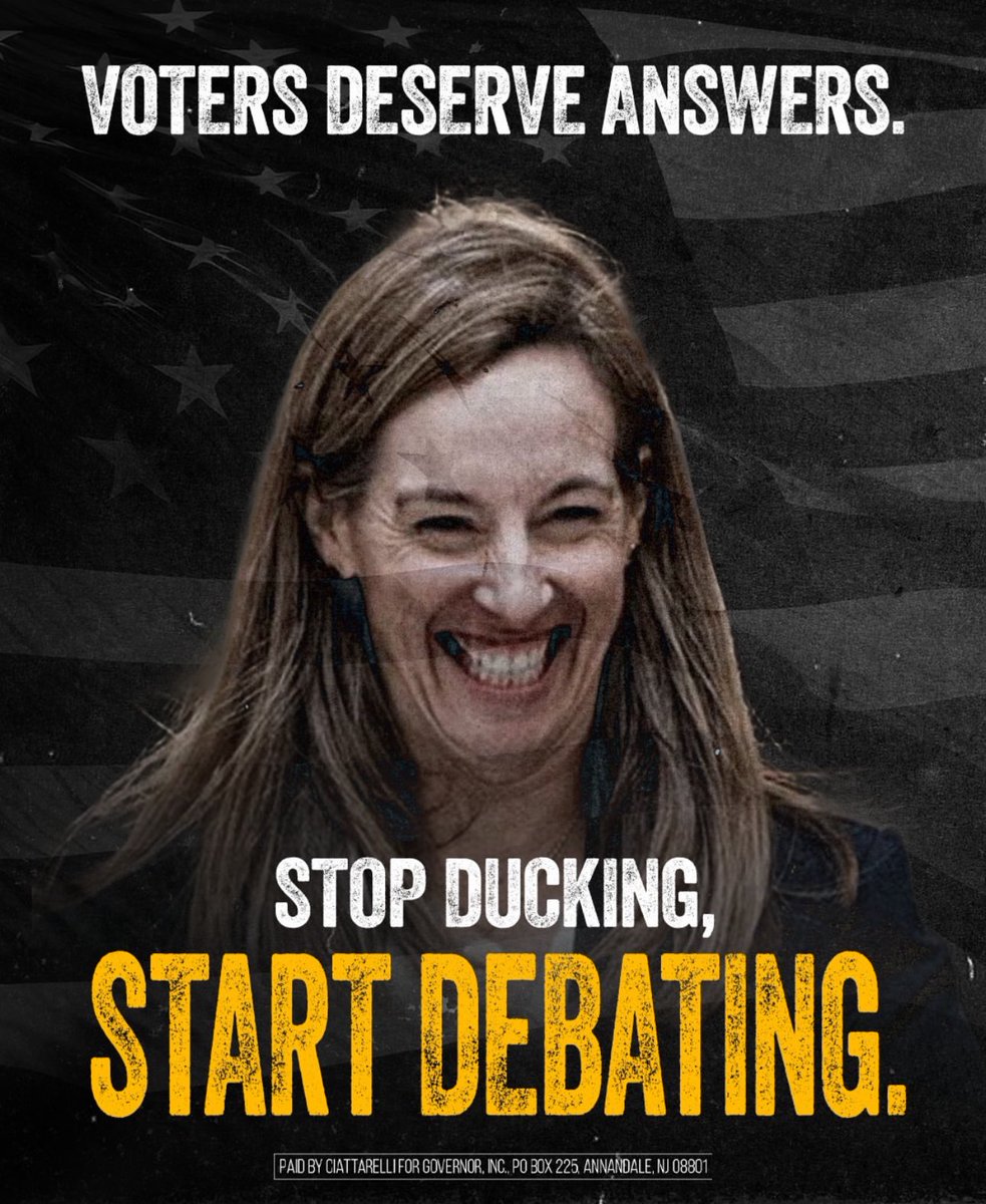 🚨 Voters deserve answers. But Mikie Sherrill? She’s ducking debates left and right. While New Jersey families face sky-high taxes, unsafe communities, and rising costs, Mikie keeps hiding because she is the handpicked candidate of Trenton Democrats who are destroying our state.