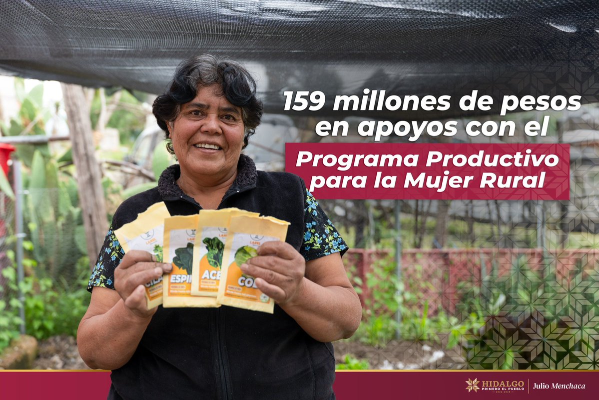 Julio Menchaca (@juliomenchaca_) on Twitter photo Hoy, miles de mujeres productoras del campo hidalguense se benefician con apoyos económicos, en especie, capacitaciones, e impulso para fortalecer sus proyectos, generar ingresos y asegurar un mejor futuro para sus familias. 🌾
<a href="/AgriculturaHgo/">Agricultura Hidalgo</a>
#HidalgoPotenciaEnMarcha Hoy, miles de mujeres productoras del campo hidalguense se benefician con apoyos económicos, en especie, capacitaciones, e impulso para fortalecer sus proyectos, generar ingresos y asegurar un mejor futuro para sus familias. 🌾
<a href="/AgriculturaHgo/">Agricultura Hidalgo</a>
#HidalgoPotenciaEnMarcha