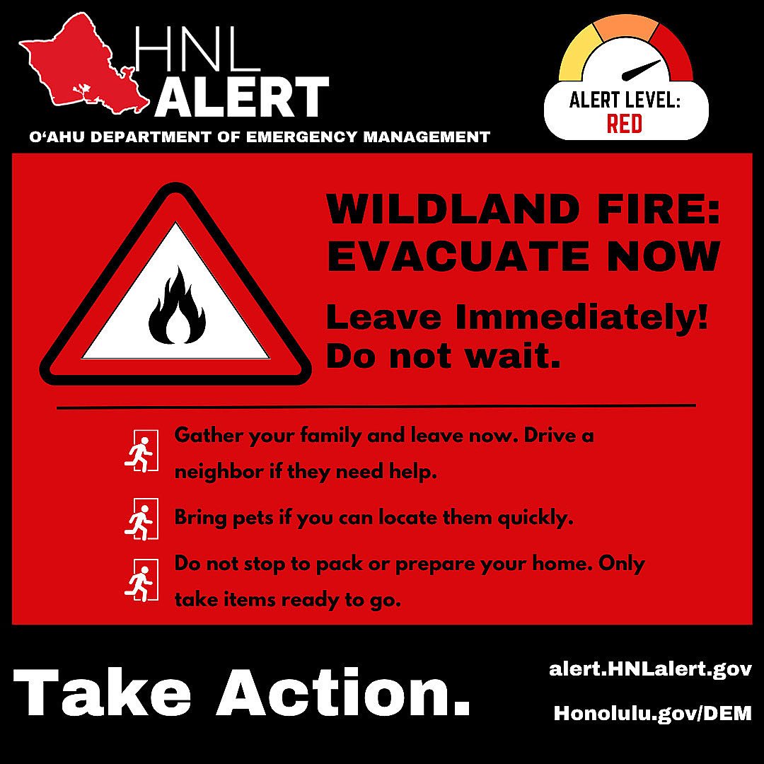 island985fm's tweet photo. Evacuation Order has been issued due to WILDFIRE in Kunia. The fire poses an immediate threat to lives/property; LEAVE NOW from evacuated areas: Kunia Camp and Kunia Headstart School, Kunia Drive &amp; Kunia Road

#hnlalert #island985 #iheartradio #kuniawildfire #hawaiinews https://t.co/DiIMwg408A