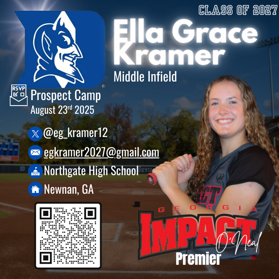 armoreliteoneal's tweet photo. The coaches at Duke have been to California, Colorado, and Kansas City to watch us play… now it’s @eg_kramer12  &amp; @phoenixyscott turn to step onto their turf at this weekends prospect camp. 🥎💙

Go get your Duke on ladies!  💪🔥

#ImpactStrong #DukeSoftball #BuiltForThis https://t.co/ml7cCigt4G