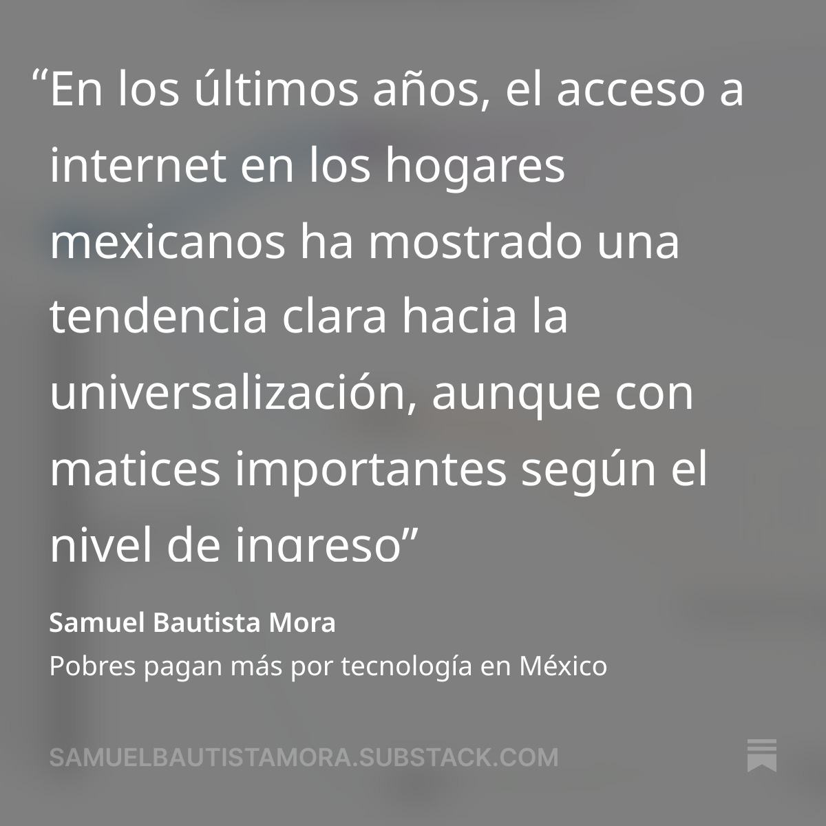 Comparto mi primer artículo en substack: "Pobres pagan más por tecnología".

Es un espacio donde compartiré reflexiones y análisis sobre telecomunicaciones.

Me encantaría que lo lean y me den su retroalimentación 🙌

open.substack.com/pub/samuelbaut…