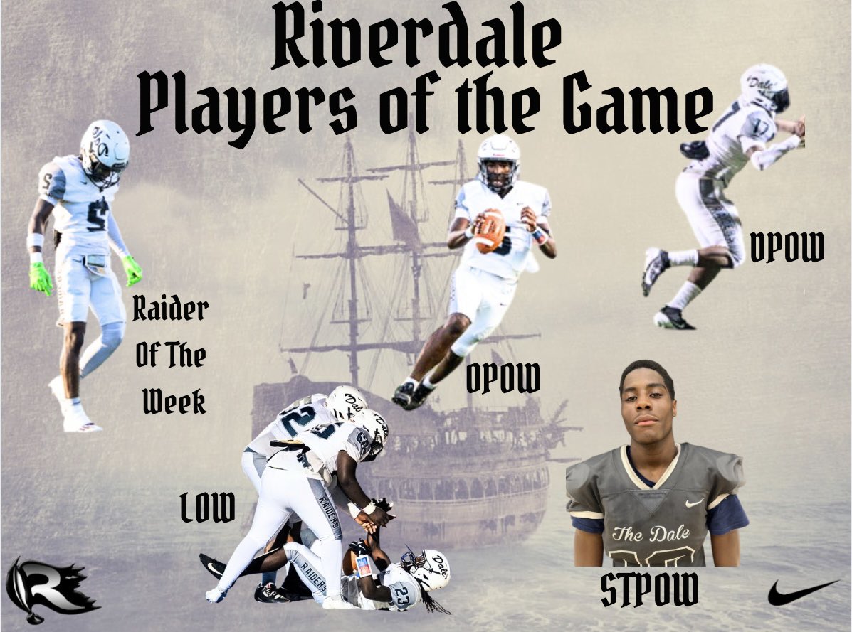 Riverdale High School Recruiting Page (@dalerecruit106) on Twitter photo Players of the Week 1
Raider (MVP) - Will Cochran
Offensive - Trent Gurley
Defensive - Le'Travion Stephens
Lineman - Seneca Kinsey II
Special Teams - Khalil Osbia
The voyage continues! #BurnItDown 🏴☠️
<a href="/RecruitNE_GA/">RecruitNE_GA</a> <a href="/RecruitGeorgia/">Recruit Georgia</a> <a href="/NEGARecruits/">Northeast Georgia Recruits</a> <a href="/will2jr_/">William “Dooney💫” Cochran Jr</a> <a href="/Tr3ykillz/">Le’Travion Stephens</a> Players of the Week 1
Raider (MVP) - Will Cochran
Offensive - Trent Gurley
Defensive - Le'Travion Stephens
Lineman - Seneca Kinsey II
Special Teams - Khalil Osbia
The voyage continues! #BurnItDown 🏴☠️
<a href="/RecruitNE_GA/">RecruitNE_GA</a> <a href="/RecruitGeorgia/">Recruit Georgia</a> <a href="/NEGARecruits/">Northeast Georgia Recruits</a> <a href="/will2jr_/">William “Dooney💫” Cochran Jr</a> <a href="/Tr3ykillz/">Le’Travion Stephens</a>