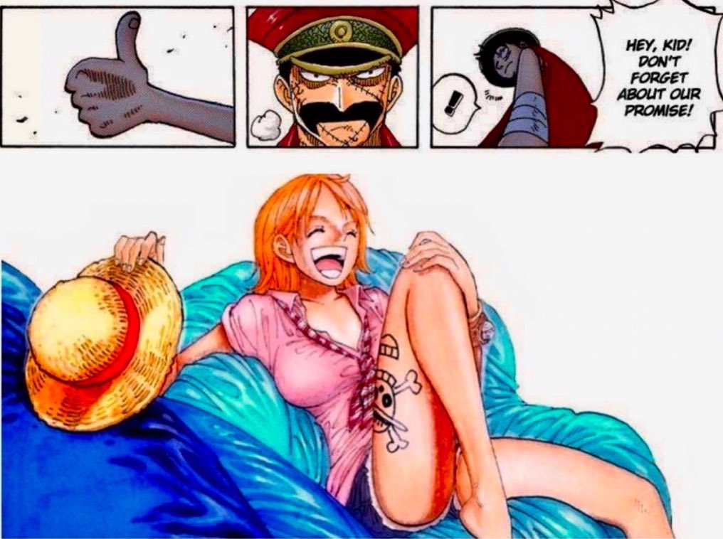 JohnTitor's tweet photo. Think About It

Nami is the only girl in the story whose father figure receives a direct promise from Luffy to take care of her happiness.

The fathers of Vivi, Shirahoshi, and Rebecca never got such a promise. And Robin's joining was about her agency.

Why This Is Unique?

In Japanese storytelling, when a father or guardian entrusts a girl to a man, it often carries marriage or lifelong bond undertones.

Oda plays it platonic on the surface (as “keep her safe as your nakama”), but the cultural coding of that scene is much deeper than simple camaraderie.

This is backed by the fact that Luffy consistently shows extra sensitivity toward Nami’s emotional well-being.