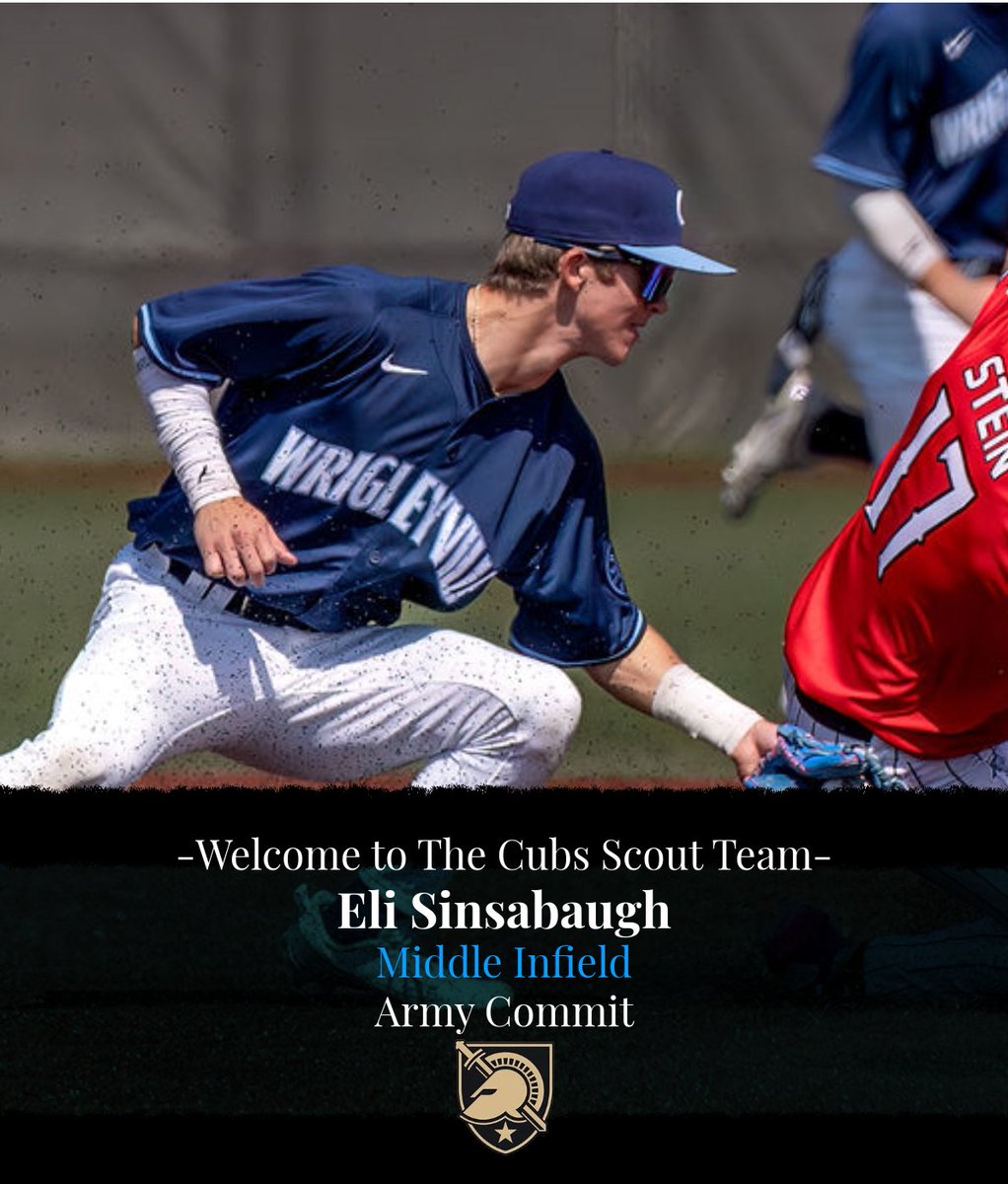 Official Chicago Cubs Scout Team (@thecubsscout) on Twitter photo Welcome back to the Chicago Cubs Scout Team
<a href="/Eli_Sinsabaugh/">Eli Sinsabaugh</a> ! Eli is a <a href="/ArmyWP_Baseball/">Army Baseball</a>
commit, an explosive middle infielder who is one of the fastest in the country with a 6.25 60yd. We are excited to have him back with us this fall! Welcome back to the Chicago Cubs Scout Team
<a href="/Eli_Sinsabaugh/">Eli Sinsabaugh</a> ! Eli is a <a href="/ArmyWP_Baseball/">Army Baseball</a>
commit, an explosive middle infielder who is one of the fastest in the country with a 6.25 60yd. We are excited to have him back with us this fall!
