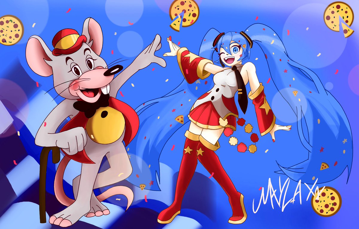 Hatsune Miku and Chuck E Cheese duo art #hatsunemiku #miku #vocaloid #chuckecheese