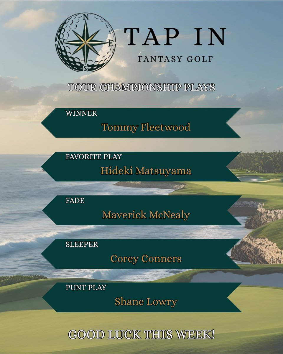TapInFantasy's tweet image. Tour Championship Top Plays

It was a pleasure being here with everyone for the 2025 PGA season. I can't wait to continue going in the offseason where there is an even bigger edge and be on the lookout for some Beta Launch news here soon 👀