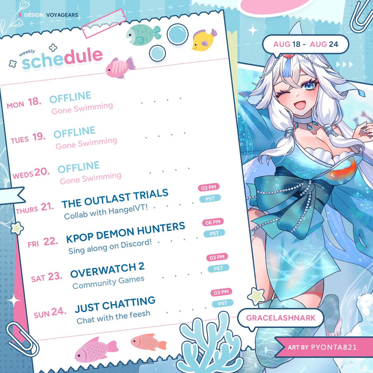 🪸 𝓣𝓱𝓲𝓼 𝔀𝓮𝓮𝓴𝓼 𝓼𝓬𝓱𝓮𝓭𝓾𝓵𝓮!!🪸Horror Collab with <a href="/HangelVT/">Hangel🐉</a> and a Kpop Demon Hunter Sing along with the feesh??? this is gonna be so fun!! Twitch Partner Push, Community games and more!