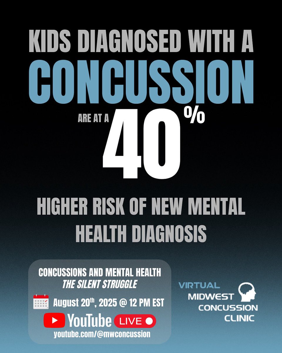 🚨Free webinar tomorrow 8/20 @ 12PM EST🚨 Concussions and Mental Health: The Silent Struggle over on our YouTube-

youtube.com/live/9_DXUsJ2w…