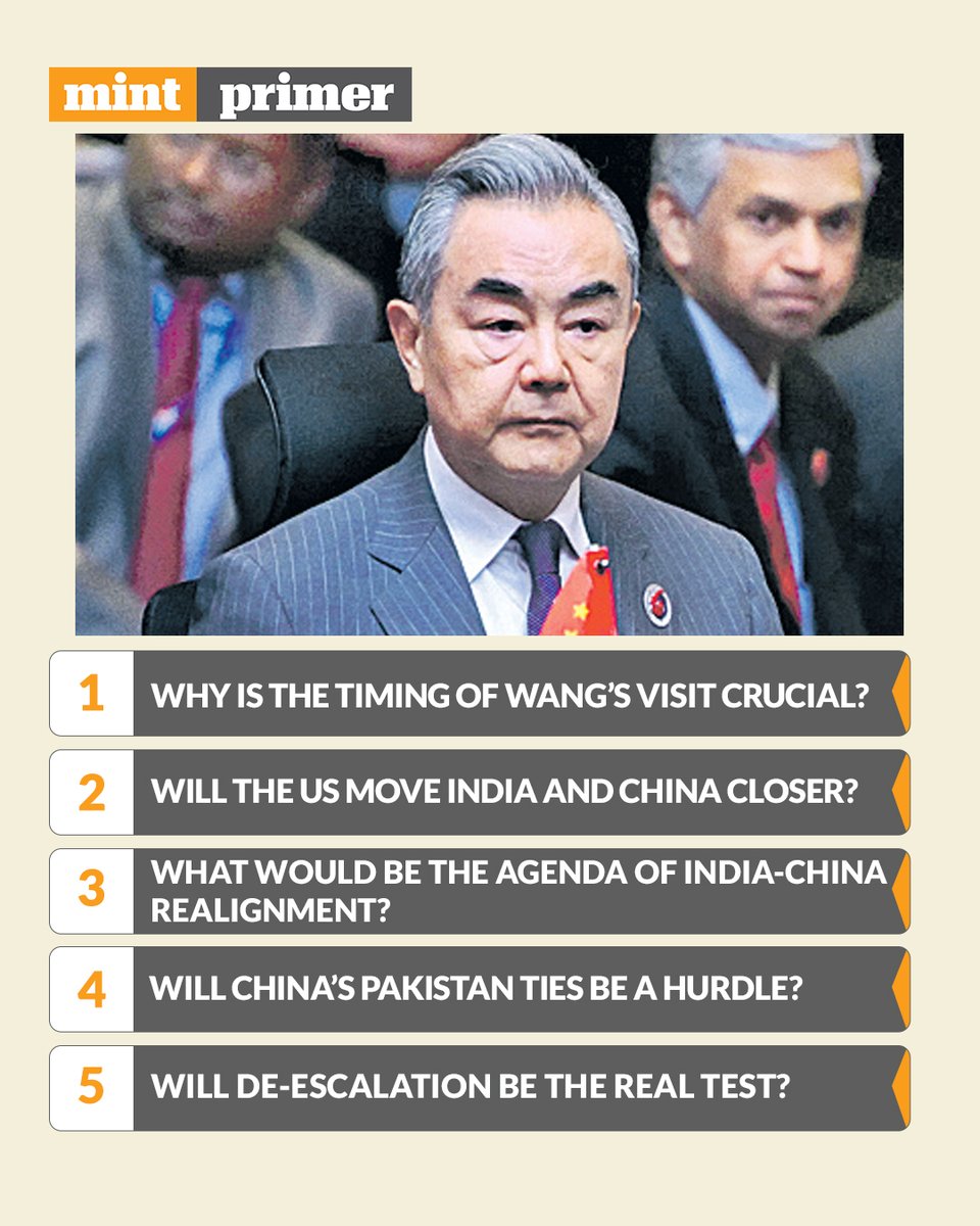 #MintPrimer | Why is the timing of Wang Yi's visit significant? Will the US factor move India and China closer? If yes, what would the agenda look like? How will both India and China navigate the Pakistan factor?

 Mint explains 👇
livemint.com/politics/expla…

Trust our hard work,