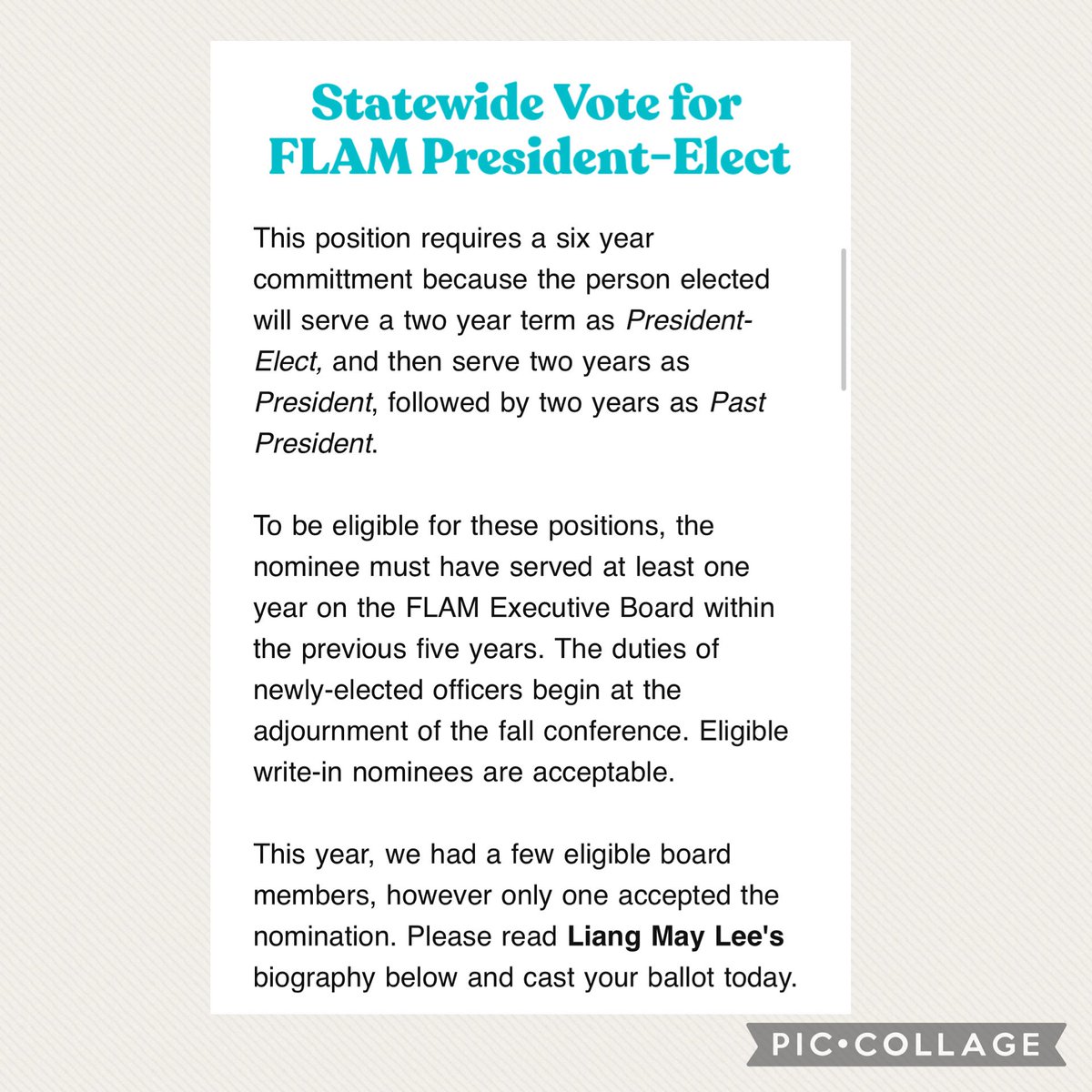🗳️Vote for FLAM President-Elect! docs.google.com/forms/d/e/1FAI…