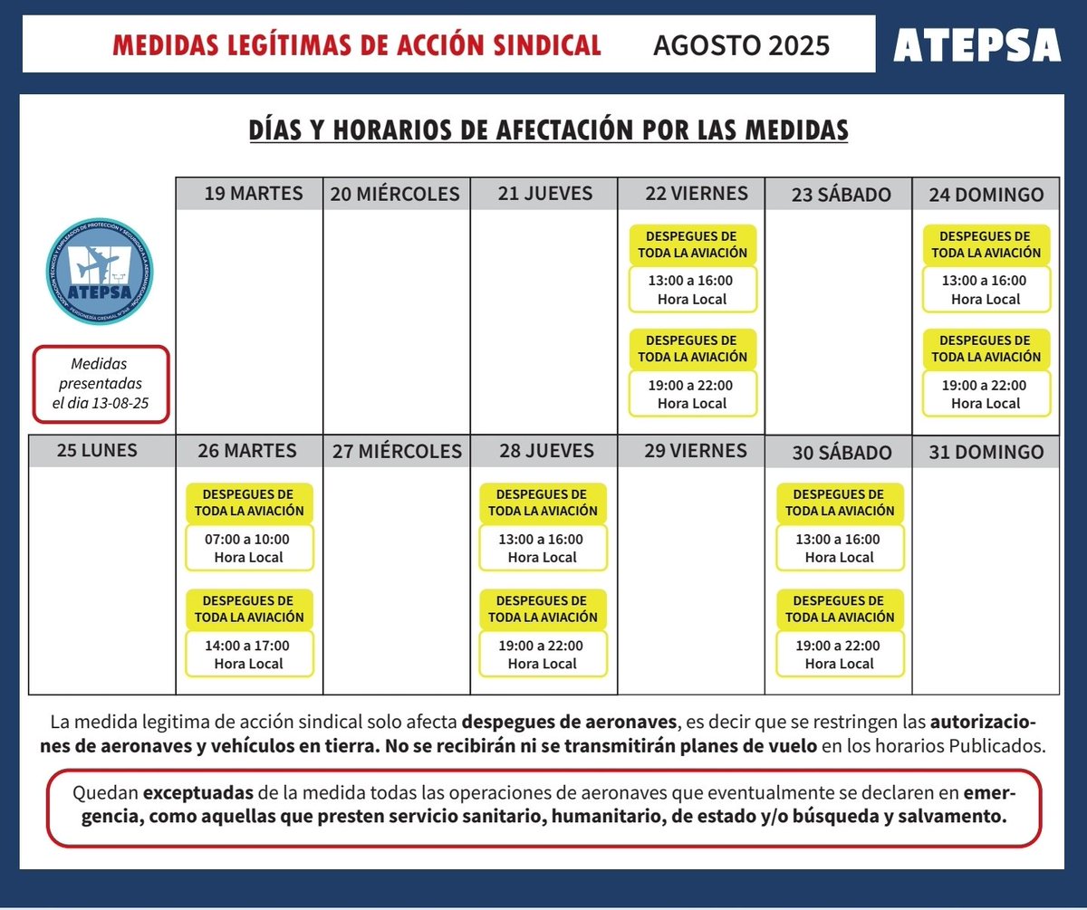 Atención!!! Paro de controladores ATEPSA. Cinco dias de medidas de fuerza.