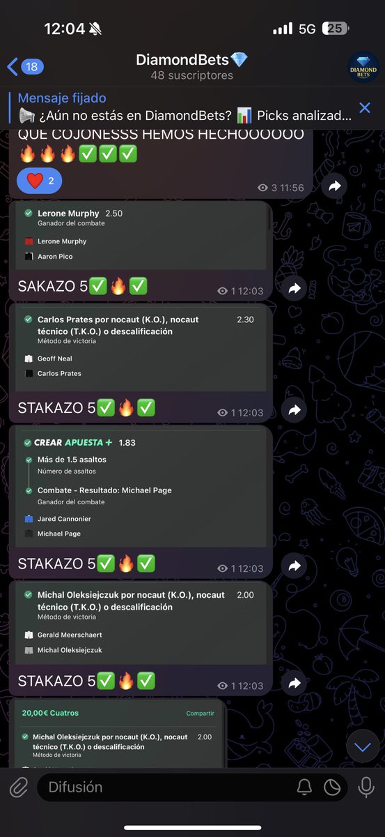 DiamondBetsMma's tweet photo. SOMOS LOS PUTOS REYES👑 DE LAS MMA ESPAÑOLAS🇪🇸 #DWCSWeek2 #DWCS 
-Sabado 
4/4 STAKAZOS✅
FUNBET @16✅ 
 -Hoy
FUNBET @11✅ 
 Yo no me quedaria fuera👀⬇️

https://t.co/vb4cj0LSbz https://t.co/kCgiDTLC3c