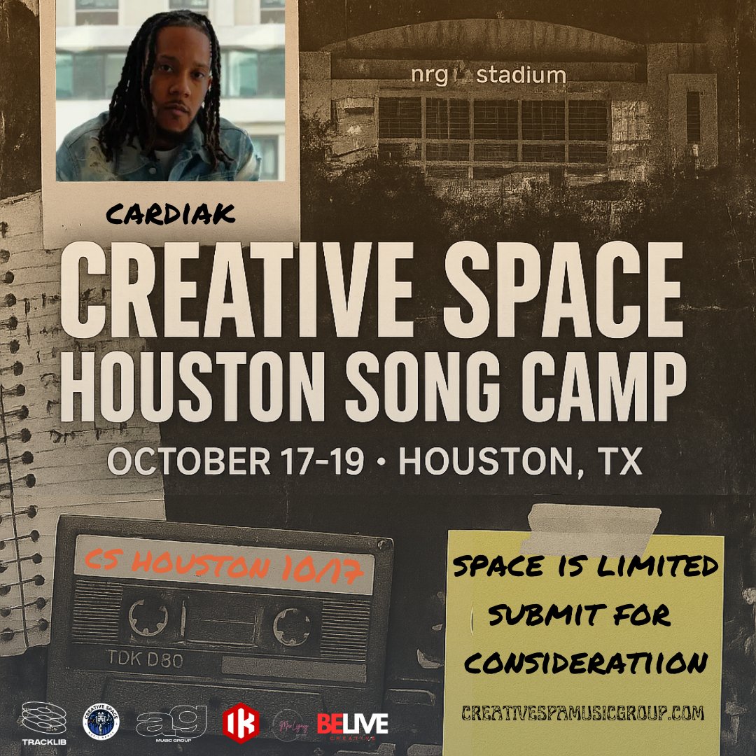 🚨 HOUSTON SONG CAMP 🚨 Creative Space x Art Gallery MG Oct 17–19 🗓 🎛 Fuse (808 Mafia) 🎹 Cardiak
🎧 Submit your music now → creativespacemusicgroup.com
Reply HTX if you're ready to create HISTORY.