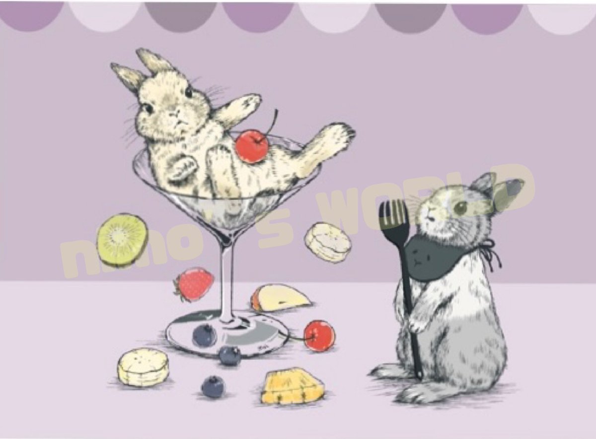 うさぎ×食べ物シリーズ⑧
フルーツカクテルを独り占め！ダイブしたネザー君ですが‥欲張ったせいで全部落っこっちゃいました😂
『フルーツ大好きネザー君』　これもシリーズに追加

#イラスト #うさぎイラスト #芸術の輪
#art #foodillustration #cuteart #私を布教して #うさぎ×食べ物 #フルーツ