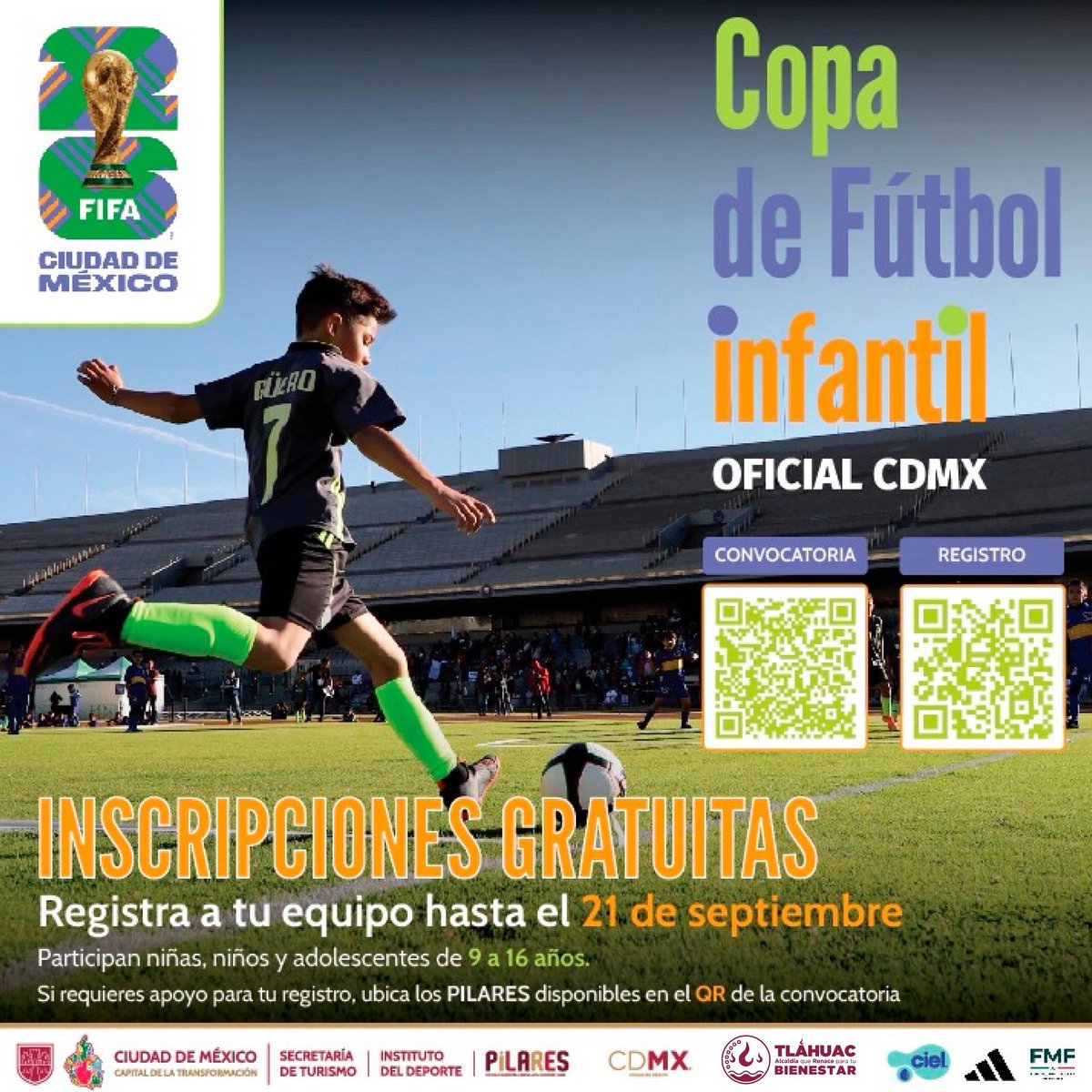 ¡Llega la 'Copa de Fútbol Infantil Oficial CDMX'!🔥⚽

Las inscripciones ya están abiertas y son totalmente gratuitas🙌.
Pueden participar niñas, niños y adolescentes de 9 a 16 años.

🌐 Inscríbete en línea aquí:
👉 torneoinfantil-sede.cdmx.gob.mx

indeporte.cdmx.gob.mx/copadefutbolin…