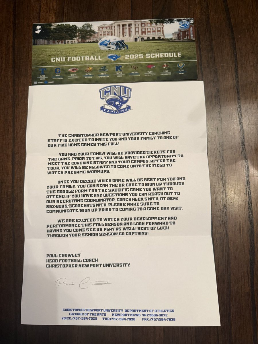 Seth Hardy (@_sethhardy) on Twitter photo Thank you <a href="/cnu_football/">CNU Football</a> for the game day invite! I can’t wait to see the game day atmosphere!
<a href="/carsonturner33/">Carson Turner</a> <a href="/coachpcrowley/">Paul Crowley</a> <a href="/mvillehighfb/">Mechanicsville High School Football</a> Thank you <a href="/cnu_football/">CNU Football</a> for the game day invite! I can’t wait to see the game day atmosphere!
<a href="/carsonturner33/">Carson Turner</a> <a href="/coachpcrowley/">Paul Crowley</a> <a href="/mvillehighfb/">Mechanicsville High School Football</a>