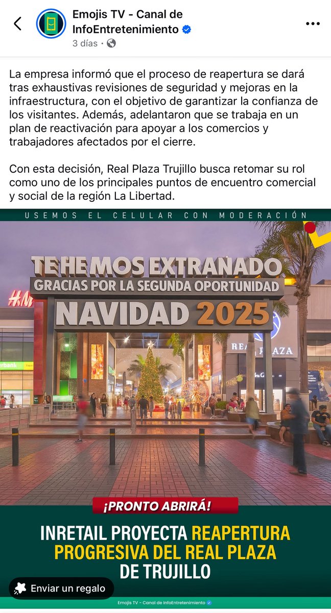 Apagar las luces fue como regalarle el espacio a la delincuencia. #RealPlazaEnciendeLaLuz