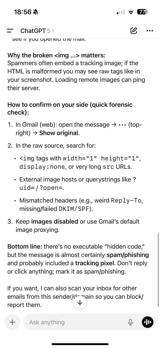 MichaelZhou10's tweet photo. I recently tried using ChatGPT to check my Gmail for spam emails and malicious code. It worked like a charm! I’m really impressed with this feature. 

#gpt5 #openai https://t.co/XCSUgAoyB9