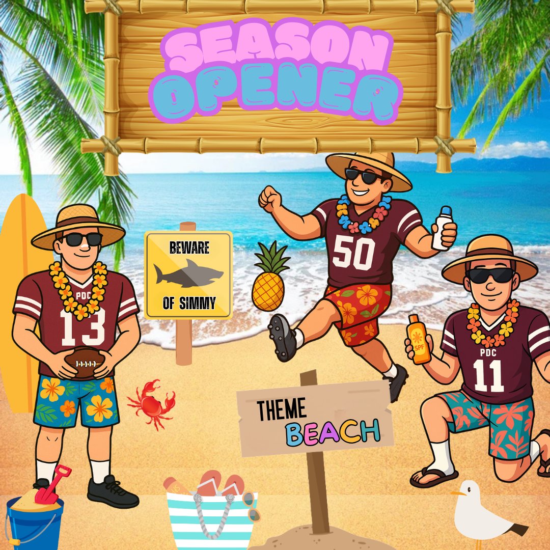 ⚠️Welcome Back PDC Tribe⚠️
✨FOOTBALL season opener this FRIDAY @ 7PM✨
Home Vs. Aquinas⚡
Theme is 🏄BEACH🏄