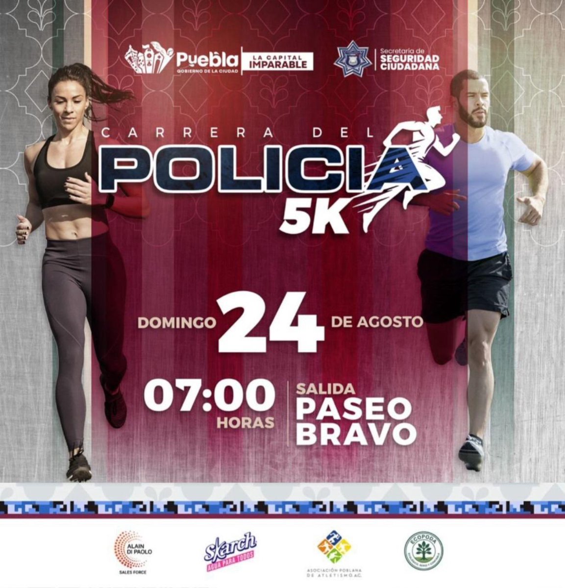 🏃‍♂️💙 ¡Acompáñanos a celebrar el #DíaDelPolicía!

Este 24 de agosto a las 6:45 a.m., saliendo desde el Paseo Bravo, únete a la Carrera de 5K por el Día del Policía.