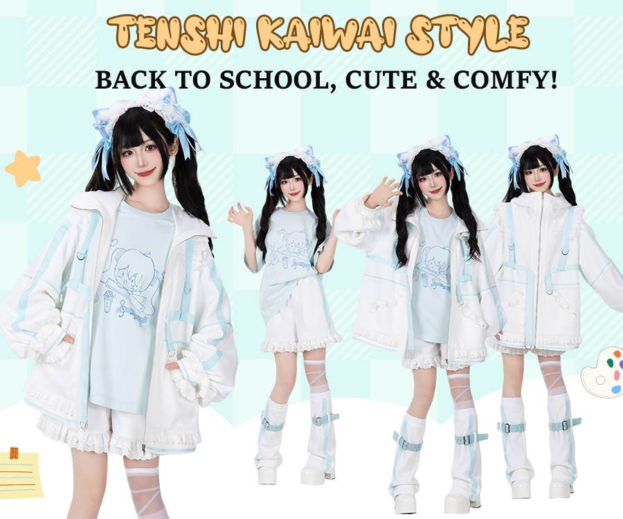 inspired_devil's tweet image. 📚 Back to school, but make it Vtuber ✨
Serve angelic kawaii vibes in this full set — jacket, tee, shorts &amp;amp; leg warmers included 💕
🛒 Tap to shop the newest drop ➡️ devilinspired.com/jfashion-cloth…

#tenshikaiwai #kawaiifashion #AltFashion