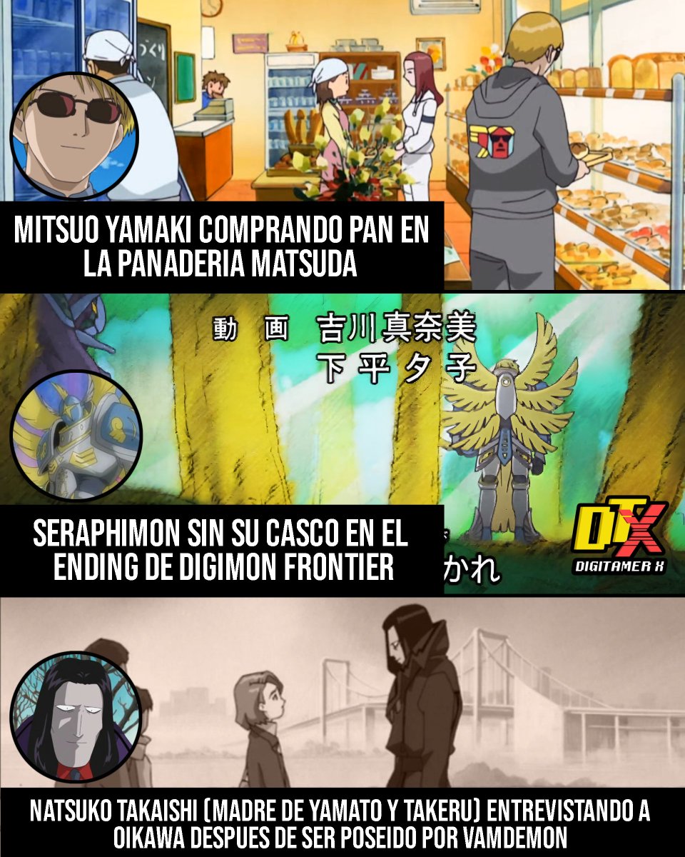 DigitamerX's tweet image. ❗ #DatosDigimon Random hasta que consiga novia #51

🔎 3 Escenas en el anime que tal vez no viste con atención (incluso olvidado)

Es curioso como algunas escenas aparecen sin más explicacion pero que traen detalles interesantes y aqui te comparto 3 de ellos:
#Digimon #anime