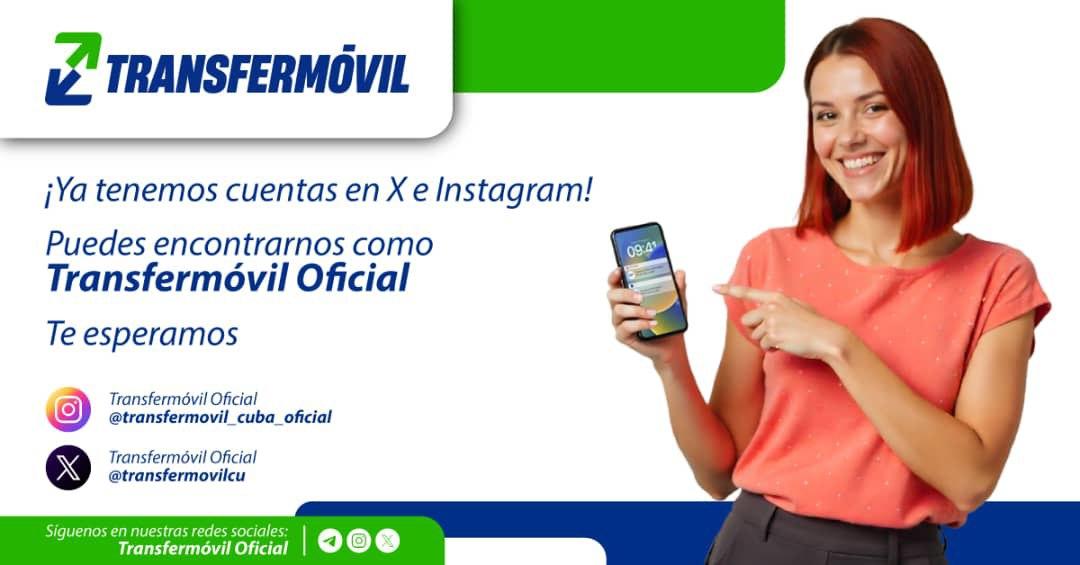 IrianMayabeque's tweet photo. ¡Transfermóvil ya tiene cuentas oficiales en X e Instagram! 🤩
Tutoriales, actualizaciones, consejos y más contenido útil relacionado con la aplicación móvil. 📲 Enlaces 👇👇:
📌 X: https://t.co/PIPtXSUkh4
📌 Instagram: https://t.co/Kt76nxA0mt https://t.co/dqa0HVEgry