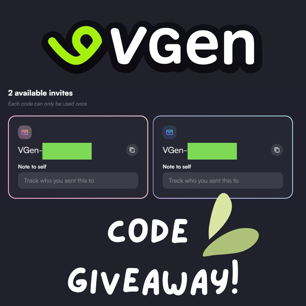 🍃 FINALLY I HAVE VGEN CODES🍃

Hello! If you're a small artist like comment down your recent or favorite artwork! (NO AI GENERATED OR TRACED ART)

🍃 like, share, and follow me and our other precious artists!

#VGenCode