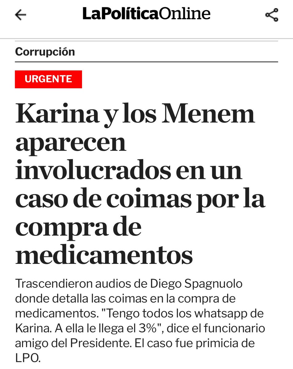 🚨Escandaloso: Karina Milei y los Menem señalados en un esquema de coimas del 8% en compras de medicamentos en Andis. ¡Roban a los más vulnerables mientras el gobierno de <a href="/JMilei/">Javier Milei</a> veta la asistencia a los más vulnerables.
🗞️ Nota: lapoliticaonline.com/politica/karin…