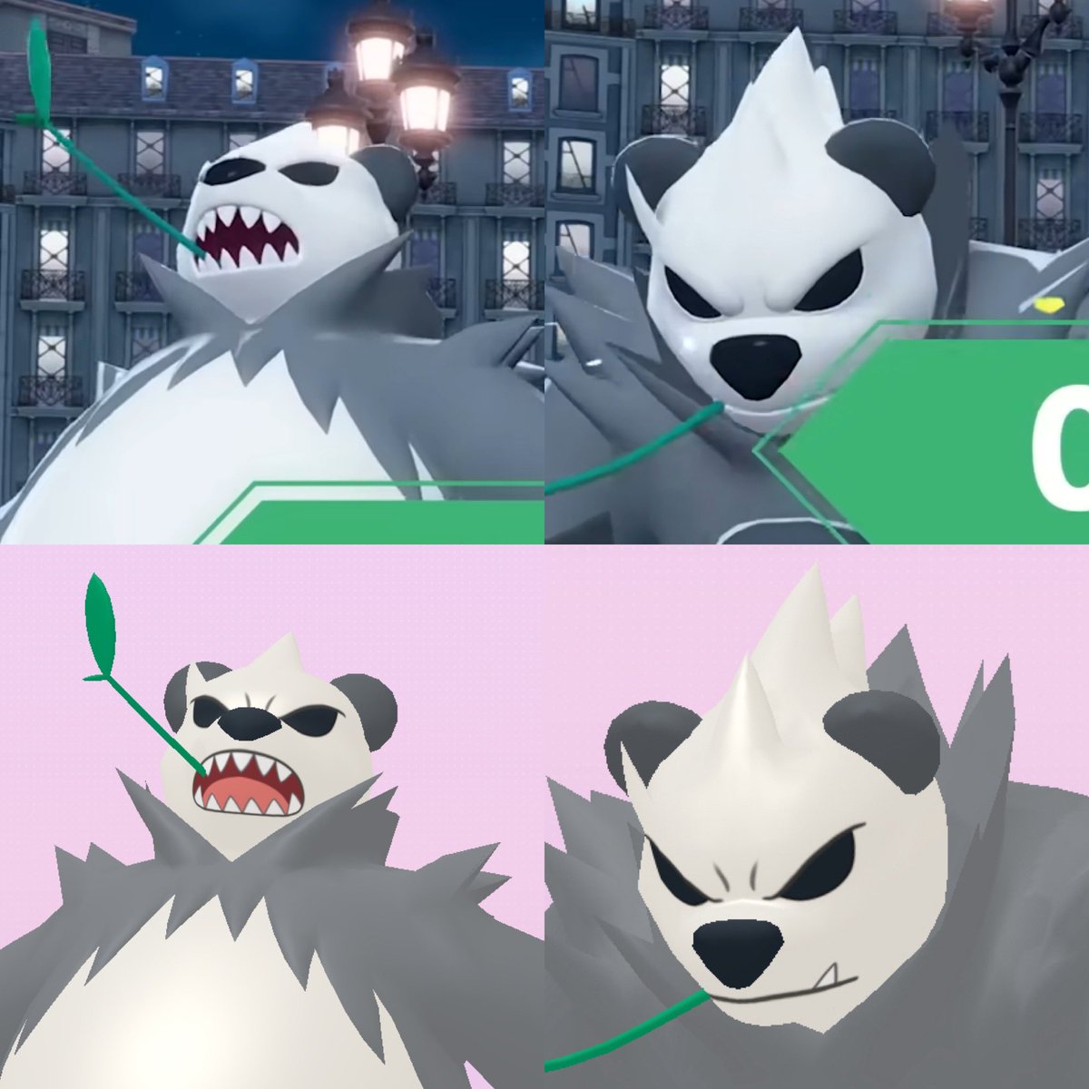With Pangoro’s mouth finally modeled out, its bamboo stick is actually situated between its teeth instead of jutting out of a flat texture.

More subtly (harder to make out thanks to the trailer’s compression), Pangoro’s brow ridge &amp; eyes have been remodeled to improve its scowl.