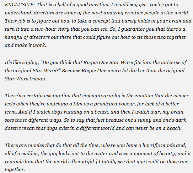 SuperSagaNews's tweet image. Guy Williams ('Superman' VFX supervisor, 'The Batman' lead digital artist) on a potential merge

"Directors.. their job is to figure out how to take a concept that barely holds.. and turn it into a story.. there's a handful of directors that could tie those two and make it work"