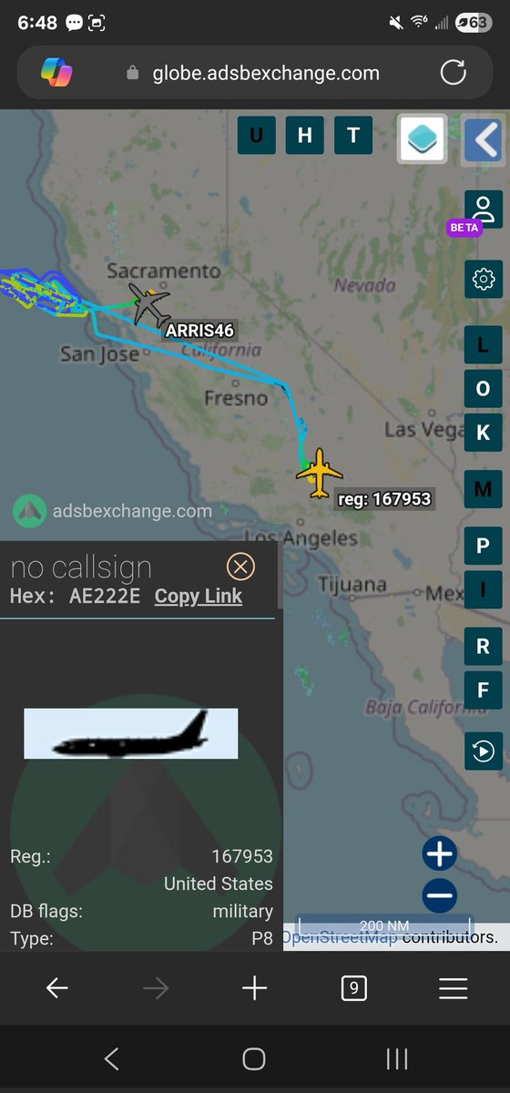 norb420's tweet photo. #AE5F99 as #ARRIS46 
#AE222E as ?
🤨ARRIS46 went to Travis AFB KSUU. The P-8 returned to Edwards AFB KEDW. https://t.co/cc5OZK6st1