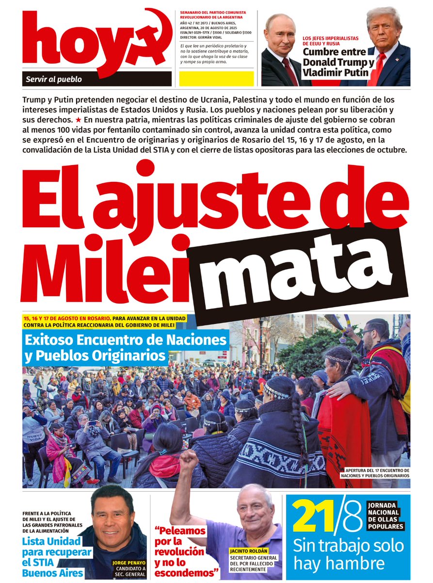 hoyredpcr's tweet photo. ¡YA SALIÓ! Semanario Hoy 2073

👉 El ajuste de Milei mata
👉 Exitoso Encuentro de Naciones y Pueblos Originarios 
👉 Reunión Trimp - Putin 
👉 Roldán Peleamos por la revolución 
👉  Lista Unidad para recuperar el STIA
Para ver las notas completas:  https://t.co/nTJZipw3rU https://t.co/zPBZXoJ7i3
