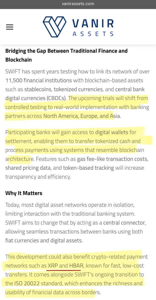 HigherCoins's tweet image. $HBAR 🤯🤯🤯

🚨 JUST IN 👇👇👇

It has now been confirmed by SWIFT that the upcoming trials will shift from controlled testing to REAL - WORLD implementation with banking partners across North America, Europe, and Asia‼️

Participating banks will gain access to digital wallets…