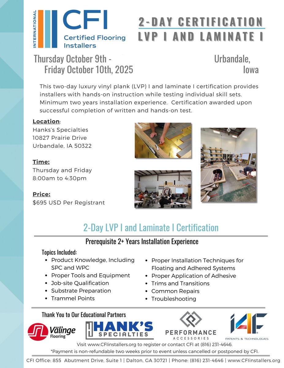 📣HEY IOWA➡️CFI's event calendar just got a major upgrade...we’ve added brand new certification courses right in your backyard! 😎
👀See flyers for more details!
🚨Don’t miss out — spots fill fast!
📅Check the calendar now➡cfiinstallers.org/events
#CFI #HanksSpecialties #WeAreCFI