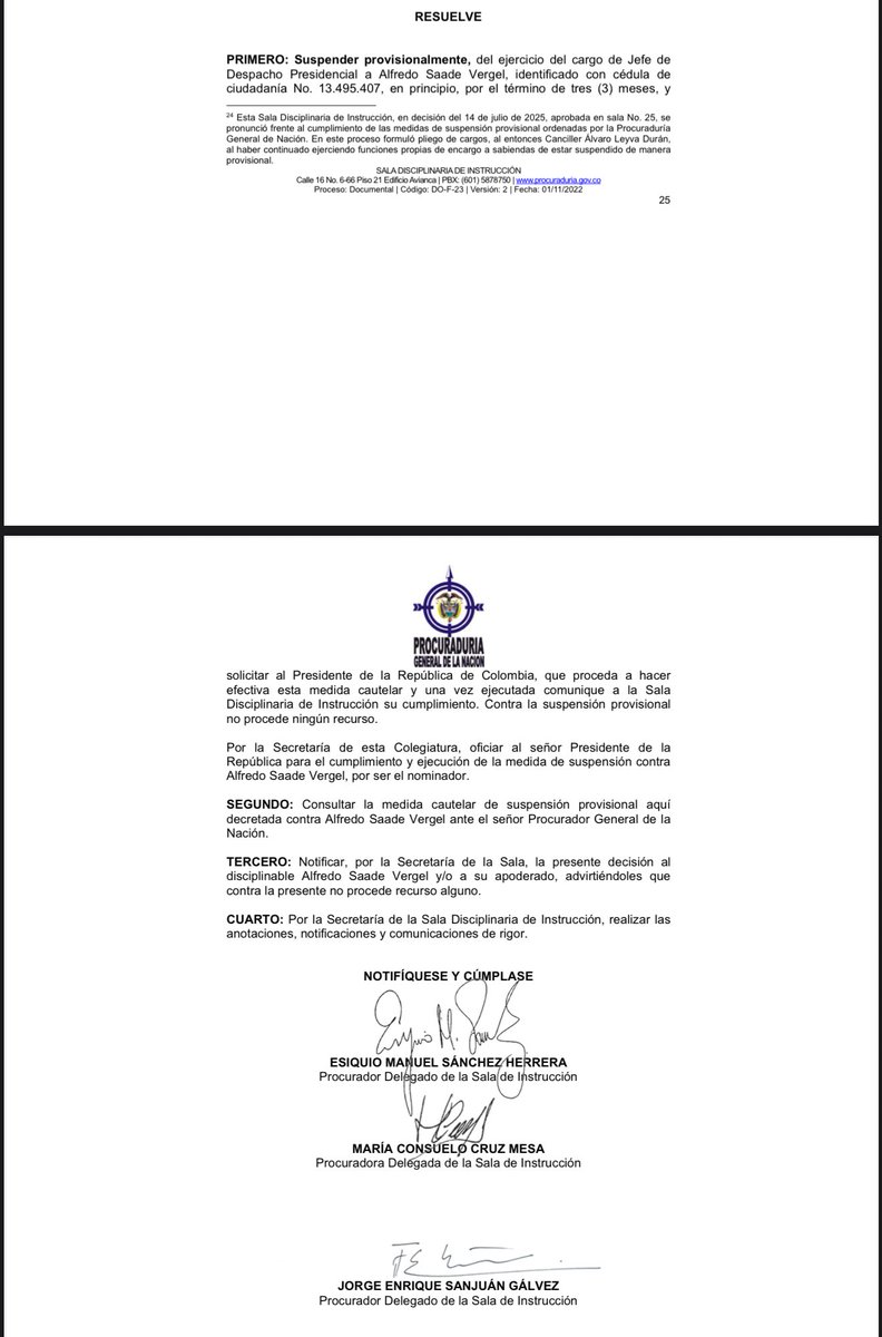Ricardo Ospina (@ricarospina) on Twitter photo Urgente: La <a href="/PGN_COL/">Procuraduría General de la Nación</a> acaba de suspender provisionalmente por tres meses a <a href="/alfredosaadev/">pastor saade</a> jefe de despacho del presidente <a href="/petrogustavo/">Gustavo Petro</a> por irregularidades en el proceso de licitación para la expedición de pasaportes. Vía <a href="/UltimaHoraBLU/">Última Hora BluRadio</a> <a href="/BluRadioCo/">BluRadio Colombia</a> Urgente: La <a href="/PGN_COL/">Procuraduría General de la Nación</a> acaba de suspender provisionalmente por tres meses a <a href="/alfredosaadev/">pastor saade</a> jefe de despacho del presidente <a href="/petrogustavo/">Gustavo Petro</a> por irregularidades en el proceso de licitación para la expedición de pasaportes. Vía <a href="/UltimaHoraBLU/">Última Hora BluRadio</a> <a href="/BluRadioCo/">BluRadio Colombia</a>