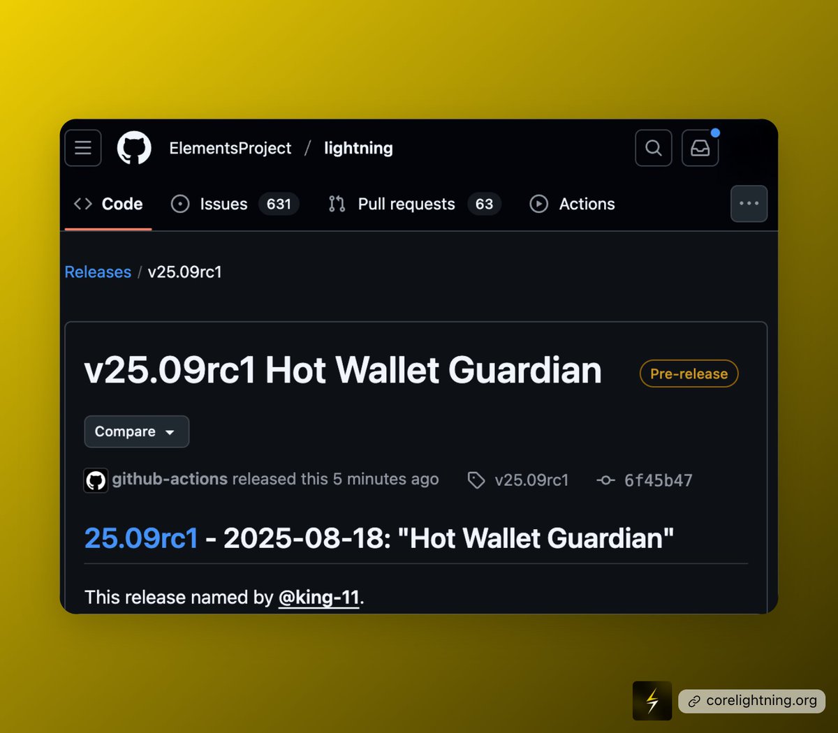 READY. SET. GO! 🚀 Core Lightning v25.09rc1 is tagged and ready for testing before the final release! ⚡️

We’re inviting the open-source community to try it out and share feedback with the project.

Testing and collaboration are what power open-source projects like CLN. 🔗👇