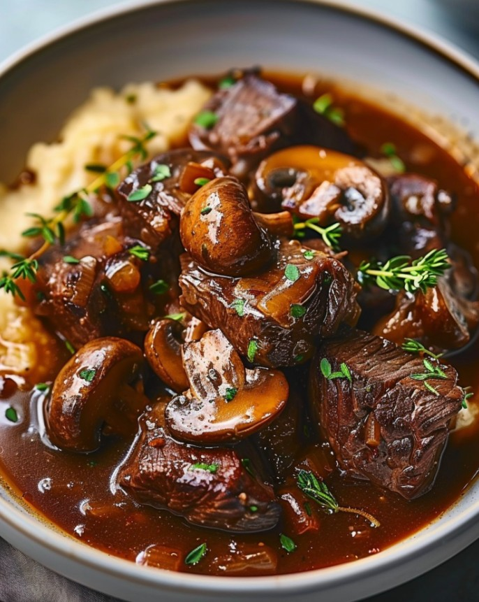 summer_food's tweet photo. Classic French Beef Stew with Mushrooms

Ingredients:

3 lbs beef chuck, cut into 2-inch pieces
6 slices bacon, chopped
1 large onion, finely chopped
3 carrots, sliced
2 garlic cloves, minced
2 cups beef broth
2 tablespoons tomato paste
1 lb mushrooms, quartered
1/4 cup all-purpose flour
3 tablespoons olive oil
1 bouquet garni (thyme, bay leaves, parsley)

Directions:

Heat the olive oil in a large pot over medium heat. Add the bacon and cook until crisp. Remove the bacon and set it aside.
Season the beef chunks with salt and pepper. In the same pot, brown the beef in batches to ensure each piece is well-seared. Remove the beef and set it aside with the bacon.
In the same pot, add the chopped onion, sliced carrots, and minced garlic. Cook until the onion becomes translucent.
Sprinkle flour over the vegetables and stir well, ensuring the vegetables are evenly coated and the bottom of the pot is scraped to incorporate the flavorful bits.
Return the beef and bacon to the pot. Stir in the tomato paste and add the bouquet garni. Increase the heat to bring the mixture to a boil, then lower it to a simmer and cover the pot. Let it cook gently for about 2 hours.
About 30 minutes before the stew is done, heat a small amount of oil in a separate pan and sauté the mushrooms until golden. Add the cooked mushrooms to the stew and continue to simmer.