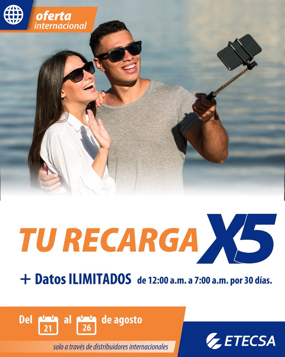 #Etecsa_LasTunas promociona desde la emisora Radio Victoria, recarga internacional del 21 al 26 de agosto y consejos para el cuidado de la telefonía celular y fija.
<a href="/ETECSA_Cuba/">ETECSA</a> 
<a href="/EtecsaServicios/">Etecsa_Cuba Servicios</a> 
<a href="/NelsonFR71/">Nelson Francisco Reyes González</a> 
<a href="/YelinReyes/">Yelin Reyes Rivas</a> 
<a href="/adonis_silvera/">Adonis Silvera</a>