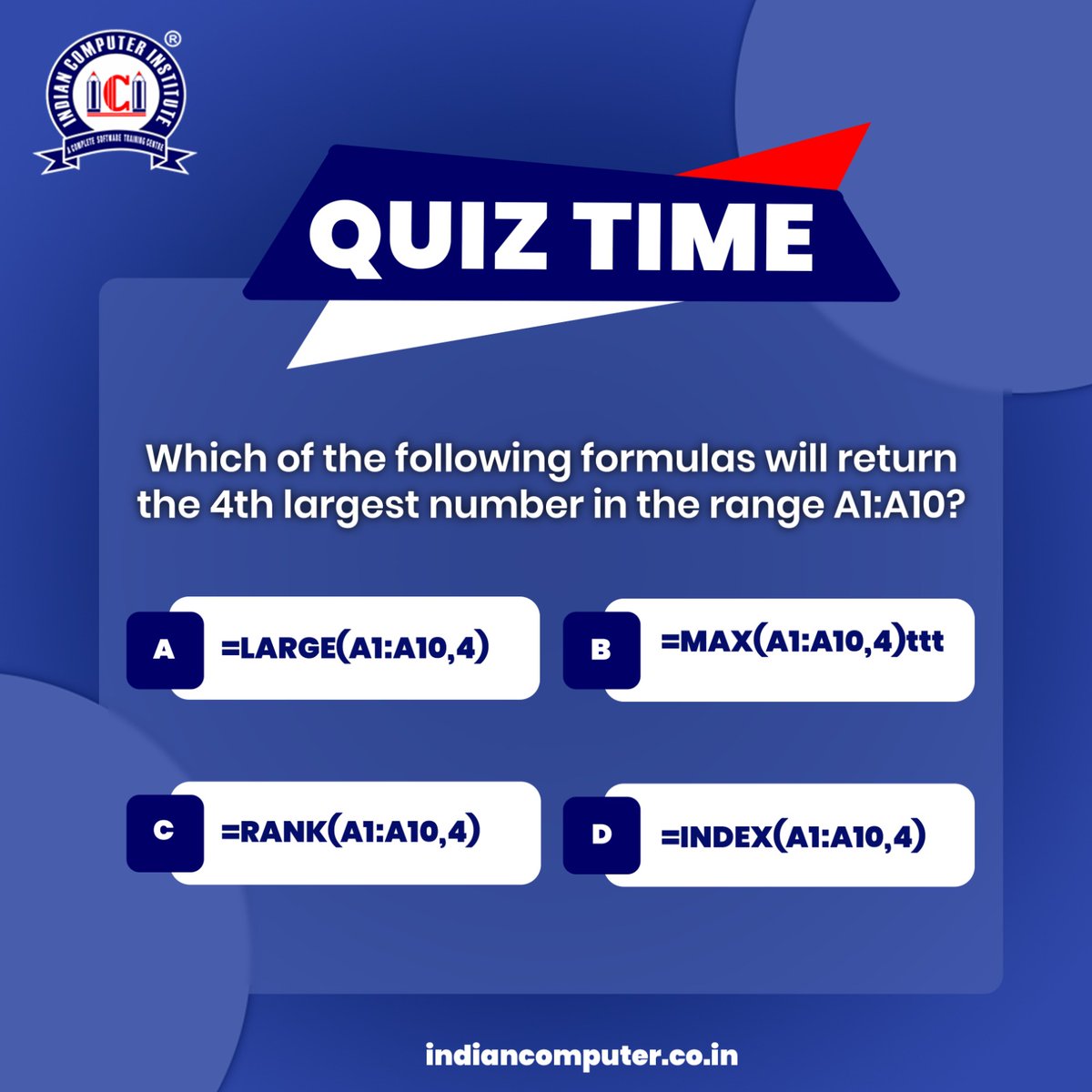 ici_ranibagh's tweet image. "📝 Excel Quiz Time!
Test your skills and see how sharp your Excel knowledge really is. Can you crack this one? 💡
Drop your answers in the comments below!"
#ExcelQuiz #ExcelChallenge #LearnWithICI #MicrosoftExcel #ExcelSkills #DataManagement #SmartLearning #ExcelPractice