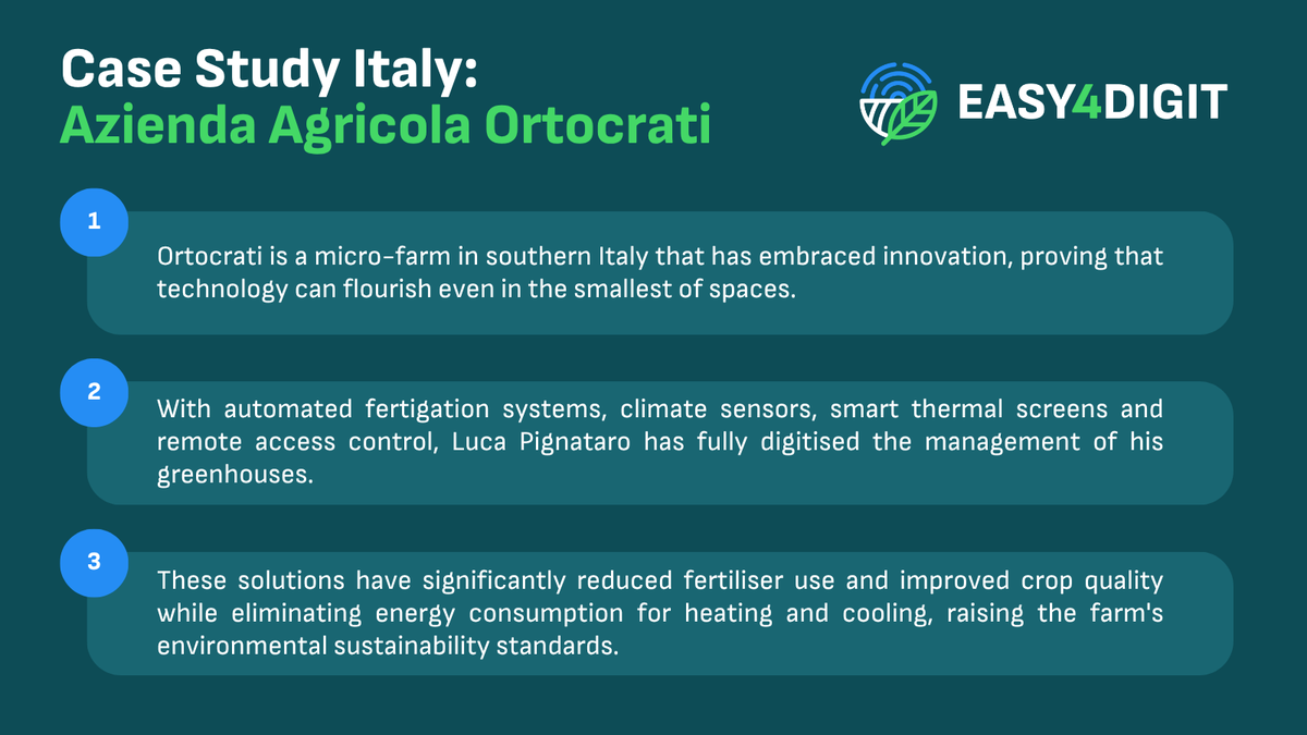 🇮🇹 In southern Italy, Luca Pignataro blends tradition with #AgriTech on his small farm 🌿. From remote monitoring to seed research, Ortocrati shows that innovation isn’t just for large-scale farming.

Discover more 👉 portal.easy4digit.com #EASY4DIGIT