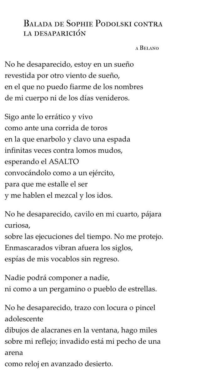 Hace poco se cumplían 10 años de la muerte de Emma Villazón.
De su libro ‘Lumbre de ciervos’

_No he desaparecido, cavilo en mi cuarto, pájara
curiosa,
sobre las ejecuciones del tiempo._