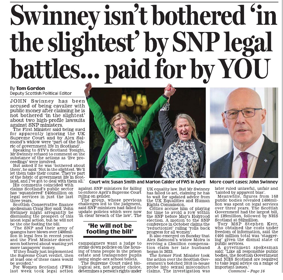 John Swinney says he’s “not bothered in the slightest” about SNP legal battles — despite £406M of OUR money being spent on legal cases in 3 years.

Utterly outrageous.