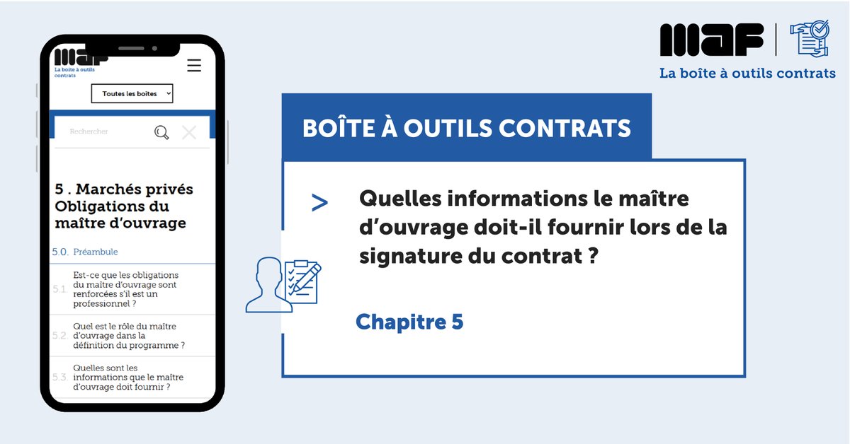 [Boîte à outils contrats]🛠️📝

Quelles informations le maître d’ouvrage doit-il fournir lors de la signature du contrat ?

Toutes les infos dans le chapitre 5 de la boîte à outils contrats au point 5.3 « Quelles sont les informations que le maître d’ouvrage doit fournir ? »