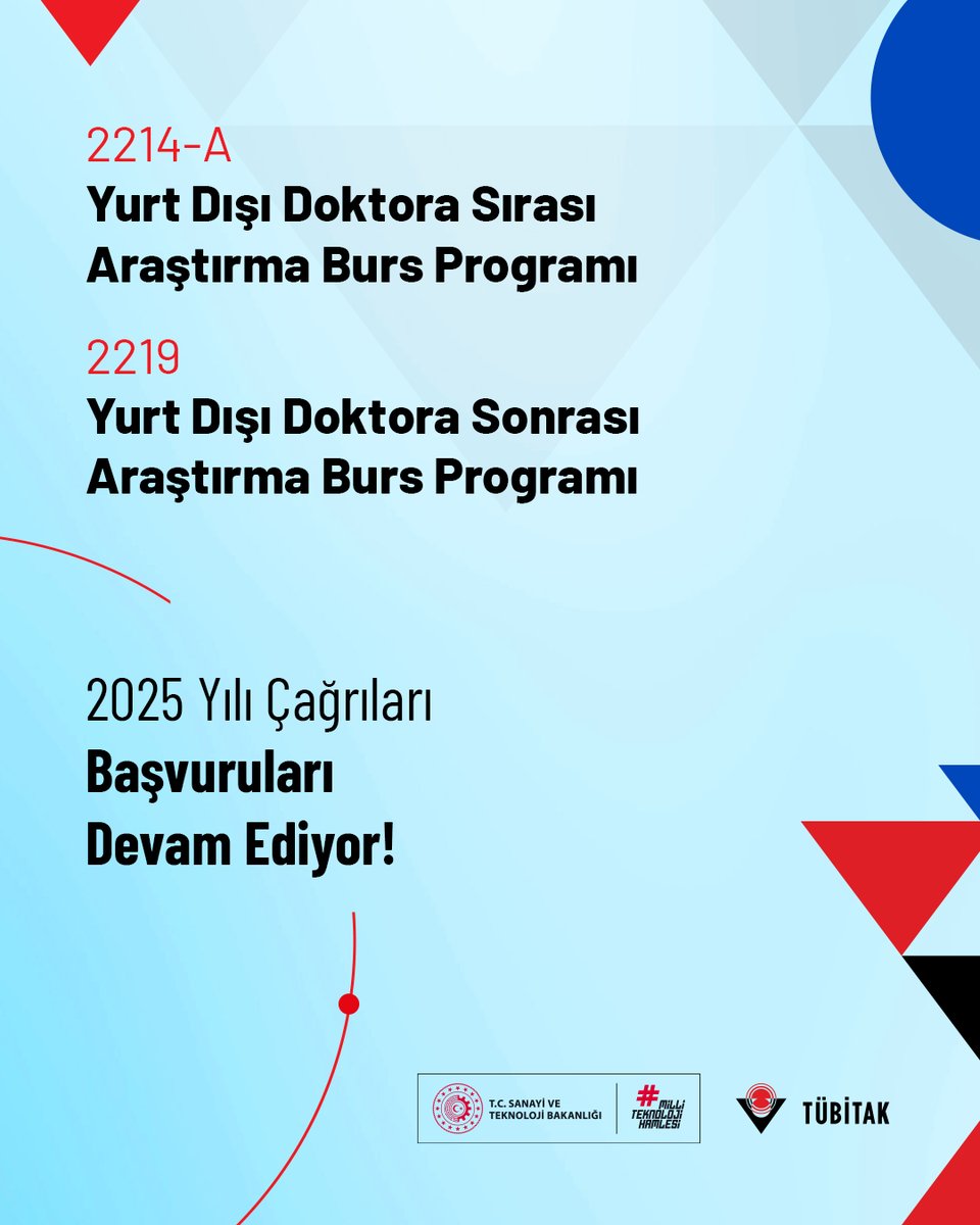📢TÜBİTAK 2219-Yurt Dışı Doktora Sonrası Araştırma Burs Programı ve 2214-A Yurt Dışı Doktora Sırası Araştırma Burs Programı 2025 Yılı Çağrıları Başvuru Süresi Uzatıldı!

2214-A Programı detayları için: tubitak.gov.tr/bideb/2214
2219 Programı detayları için: tubitak.gov.tr/bideb/2219