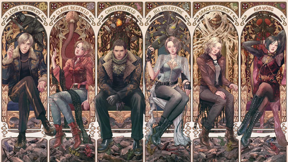 「バイオハザード」シリーズの30周年記念サイトと記念アートが公開
jp.ign.com/resident-evil-…

『バイオハザード レクイエム』のグレースを含む主要キャラが勢揃い。また、各キャラの背景には敵キャラがいて意味ありげ。足元にはアイコニックなアイテムも描かれている