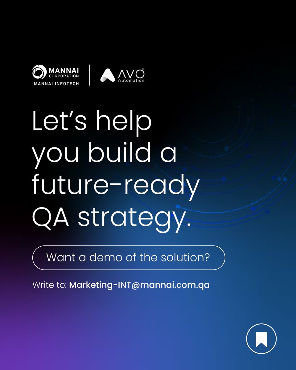 Mannai InfoTech (@infotechmannai) on Twitter photo 🔍Is your #QAstrategy slowing #Oracle projects?
With <a href="/AvoAutomation/">Avo Automation</a> , #MannaiInfoTech delivers agile, zero-code, future-ready #QA for faster test cycles & error-free automation.
📧 Write to us : marketing-INT@mannai.com.qa
#AvoAutomation #QAStrategy #DigitalTransformation 🔍Is your #QAstrategy slowing #Oracle projects?
With <a href="/AvoAutomation/">Avo Automation</a> , #MannaiInfoTech delivers agile, zero-code, future-ready #QA for faster test cycles & error-free automation.
📧 Write to us : marketing-INT@mannai.com.qa
#AvoAutomation #QAStrategy #DigitalTransformation