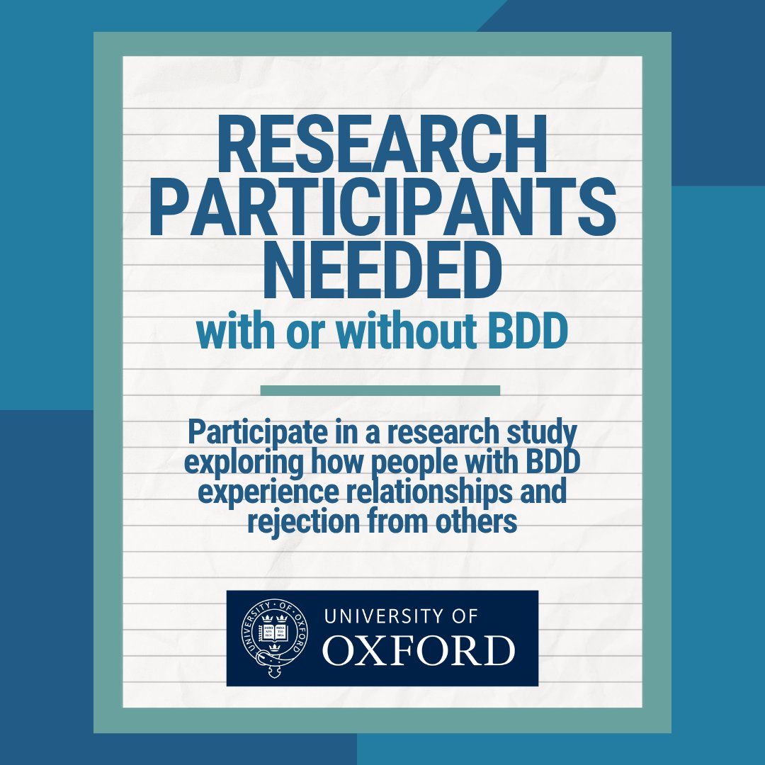 Research project still recruiting! 📢
Please consider taking part (seeking people with or without BDD) and supporting crucial research into BDD.

bddfoundation.org/research-parti…